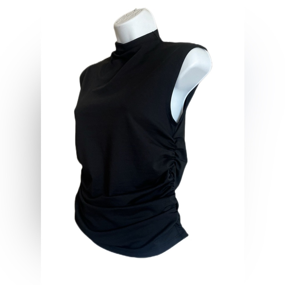 Jason Wu Black Mock Neck Sleeveless Top with Side Ruching - Picture 3 of 9